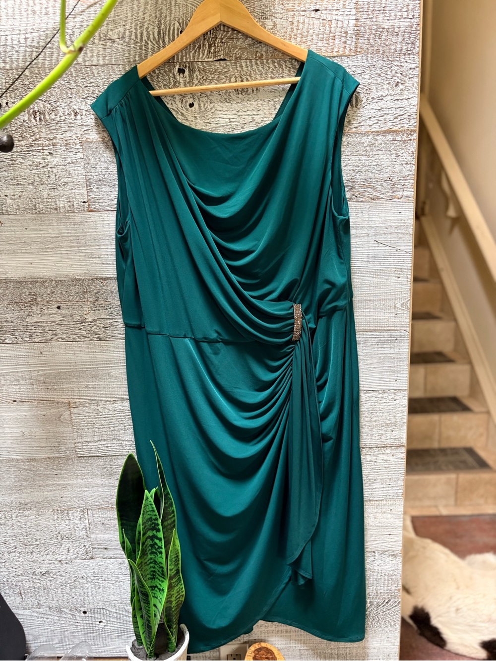 Laura Plus | NWT Draped Cowl Front Side-Gather Midi Dress - Women's 20, Teal